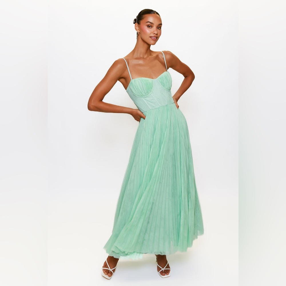 Hutch - Amara Pleated Tulle Maxi Dress - Aqua